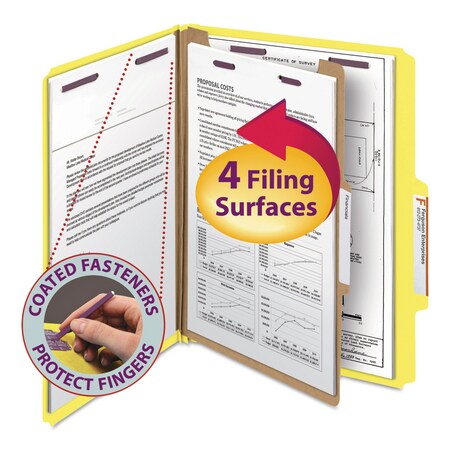 Smead Pressboard Folder Top Tab, Yellow, PK10, Tab Cut: 2/5 13734